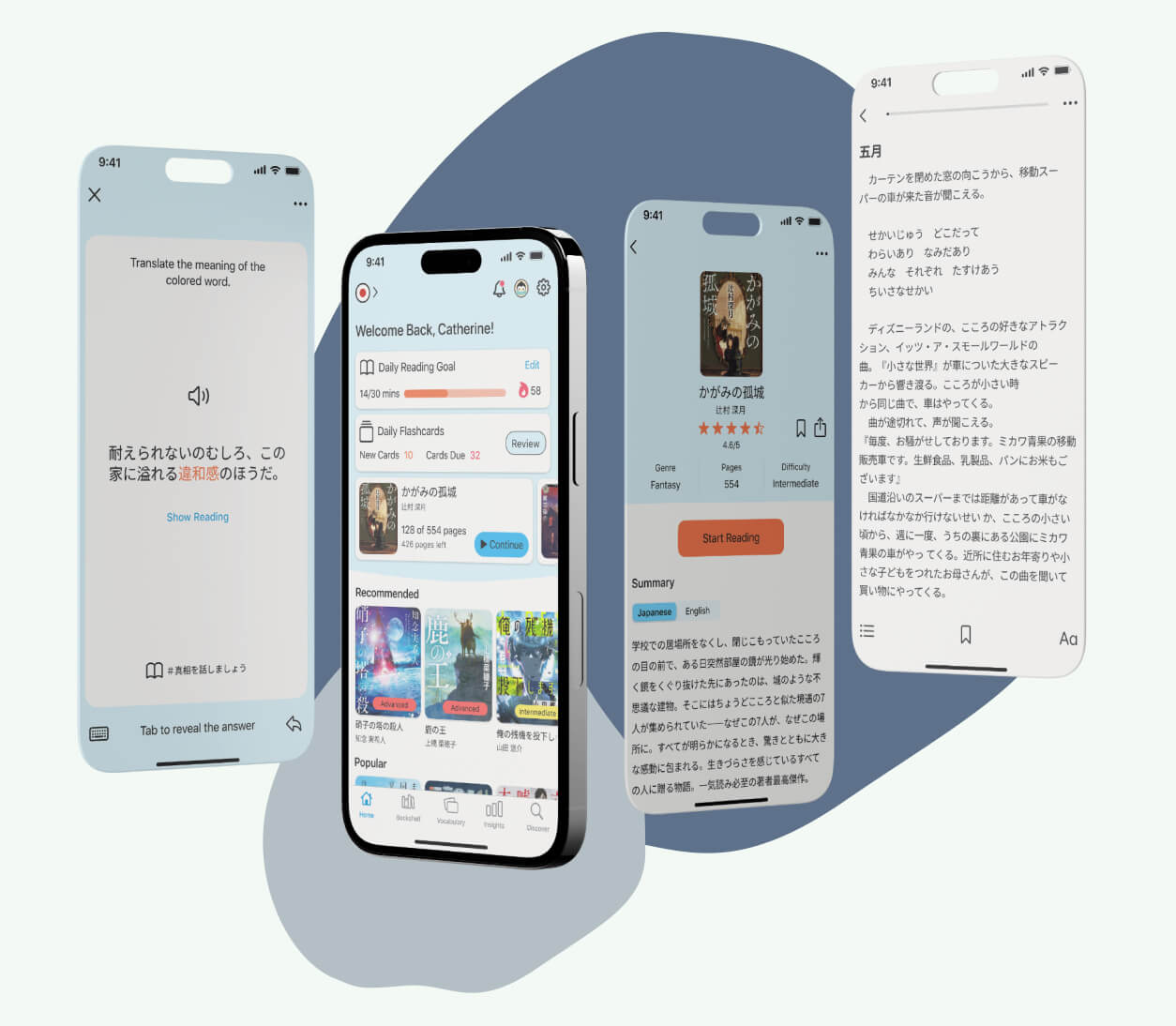 Mockup of the language learning app Lingoshelf.