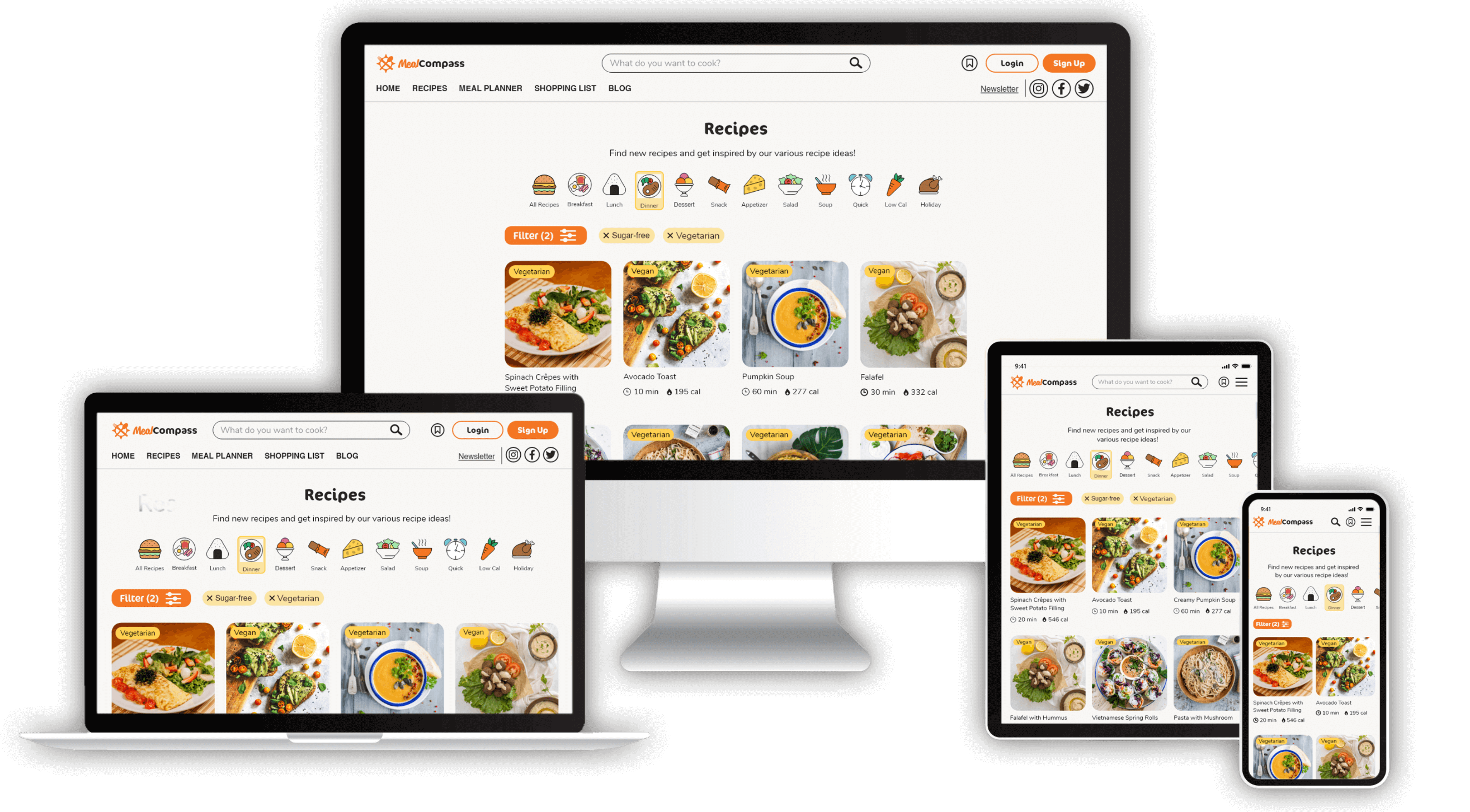 Screens from the Meal Compass App