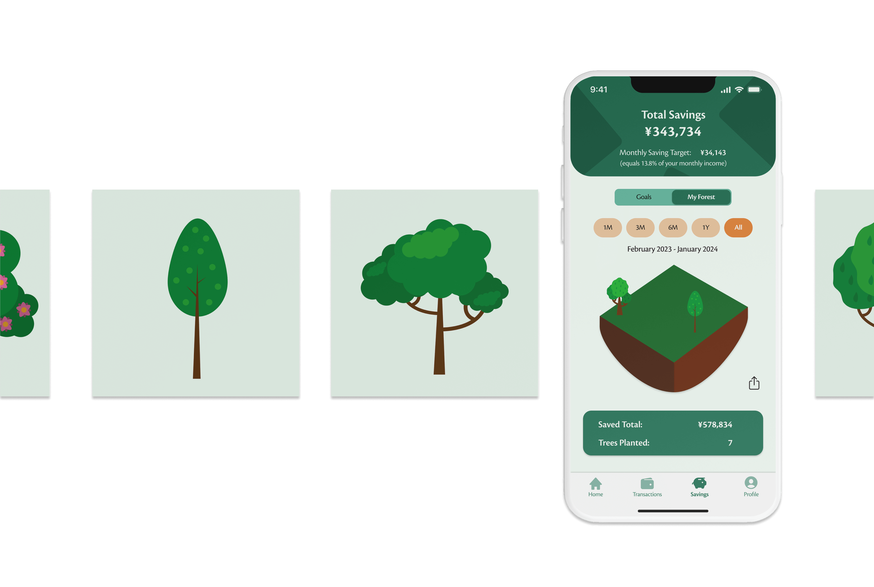 Mockup of Plantwise App and Tree Illustrations