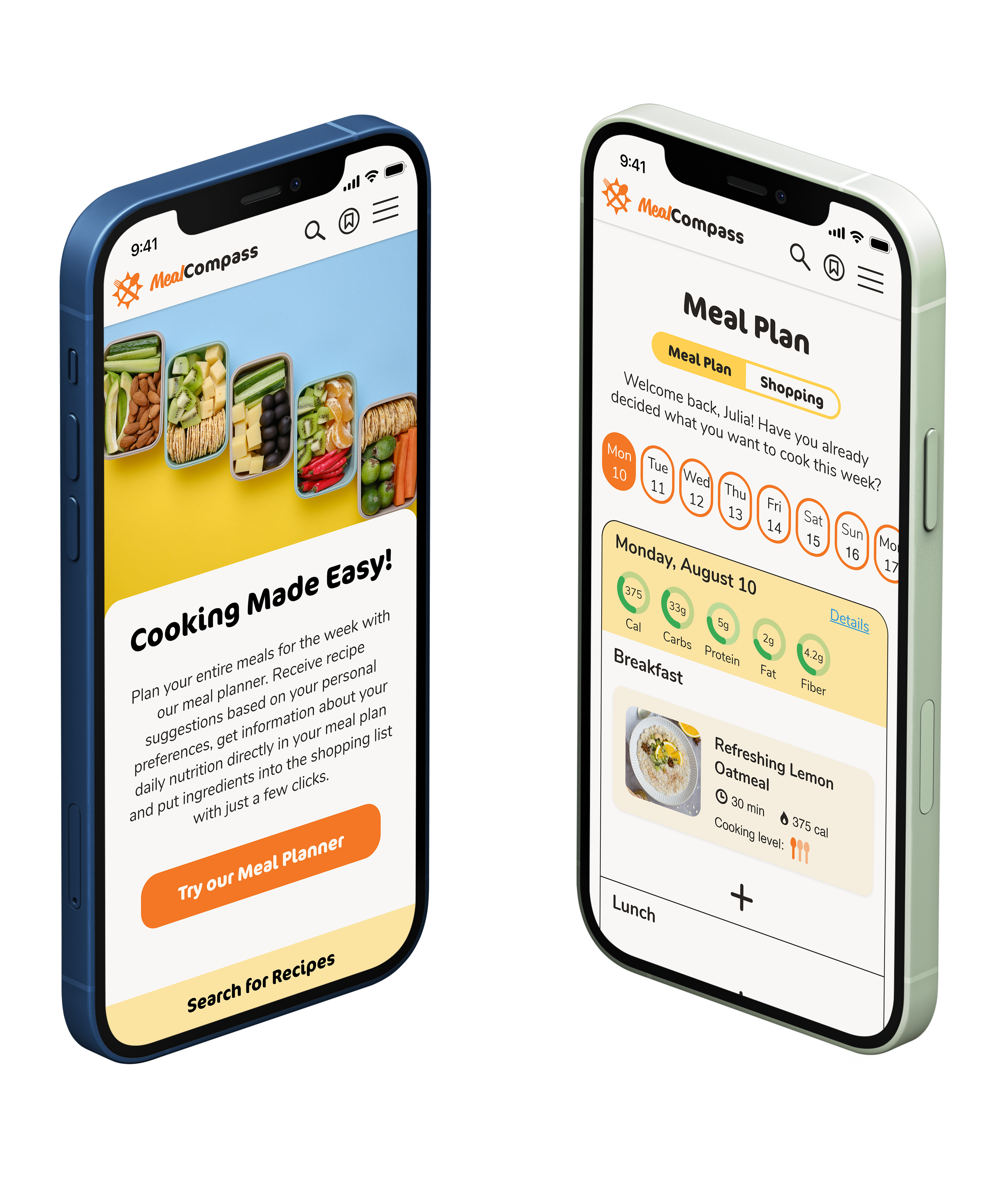 Mockup of the meal compass web app